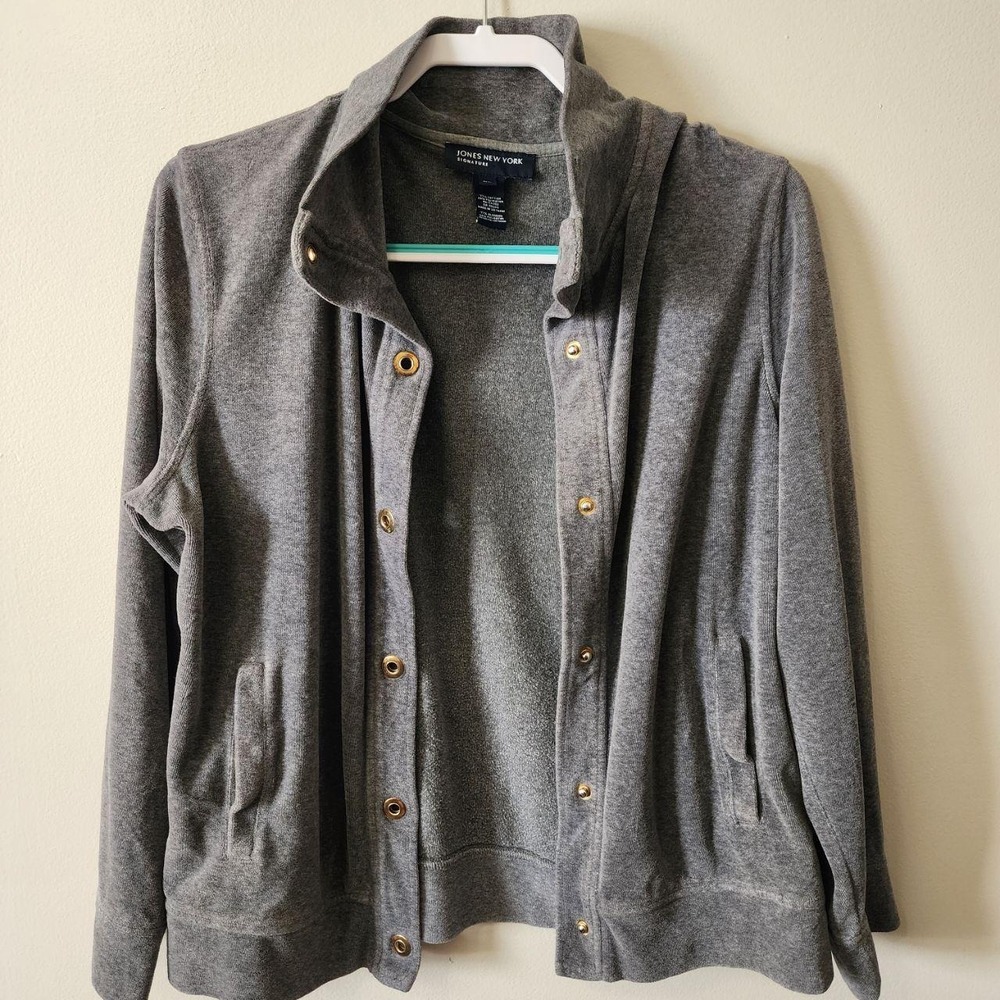 Jones New York Jacker Signature gray hoodie jacket in women's size XL